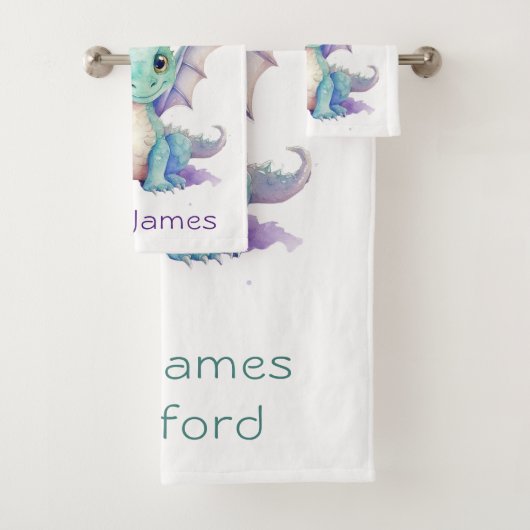 グリーンパープルドラゴン子供の誕生日カスタムプレゼント バスタオルセット (インサイチュ)