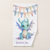 グリーンパープルドラゴン子供の誕生日カスタムプレゼント バスタオルセット (ハンドタオル)