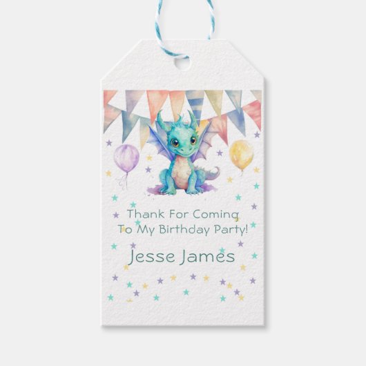 グリーンパープルドラゴン子供の誕生日パーティーありがとう ギフトタグ (正面)