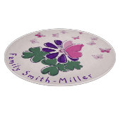 グリーンパープルフラワーピンクバタフライドードルガラス カッティングボード (角)