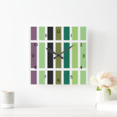 グリーンパープルブラックハウス スクエア壁時計 (ホーム)