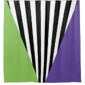 グリーンパープルブラック&ホワイトお洒落ストライプ シャワーカーテン (正面)