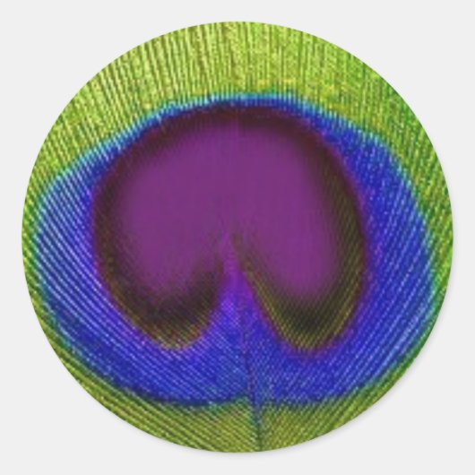 グリーンパープルブルーピーコックフェザースティッカー/シール ラウンドシール (正面)