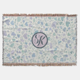 グリーンパープルブルーラブハート スローブランケット