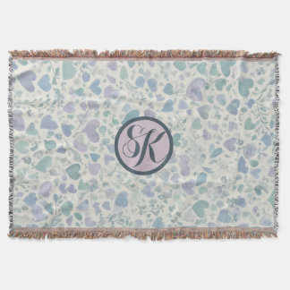 グリーンパープルブルーラブハート スローブランケット