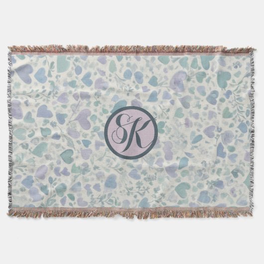 グリーンパープルブルーラブハート スローブランケット (正面)