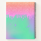 グリーンパープルホログラフィックピンクオレンジグリッタードリップ ノートブック (裏面)