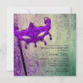 グリーンパープルマスカレードパーティの招待状 招待状 (裏面)