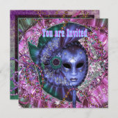 グリーンパープルマスカレードパーティー 招待状 (正面/裏面)