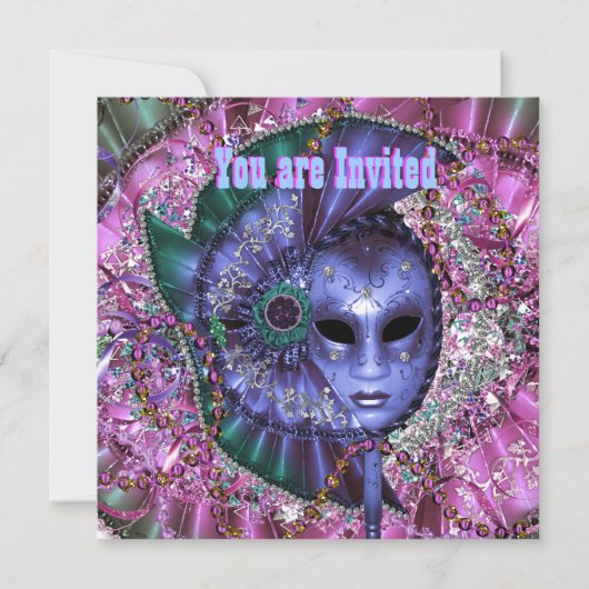 グリーンパープルマスカレードパーティー 招待状 (正面)