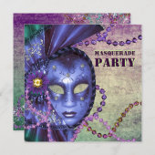 グリーンパープルマスカレードパーティー 招待状 (正面/裏面)