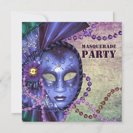 グリーンパープルマスカレードパーティー 招待状 (正面)