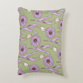 グリーンパープルレトロY2Kヒッピーファンキーフラワーパターン アクセントクッション (裏面(縦))