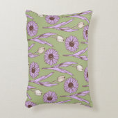 グリーンパープルレトロY2Kヒッピーファンキーフラワーパターン アクセントクッション (正面(垂直))