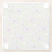 グリーンパープルレトロY2Kヒッピーファンキーフラワーパターン ガラスコースター (裏面)