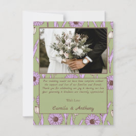 グリーンパープルレトロY2Kヒッピーファンキーフラワーパターン サンキューカード