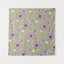 グリーンパープルレトロY2Kヒッピーファンキーフラワーパターン