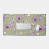 グリーンパープルレトロY2Kヒッピーファンキーフラワーパターン デスクマット (キーボード&マウス)