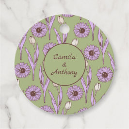 グリーンパープルレトロY2Kヒッピーファンキーフラワーパターン フェイバータグ