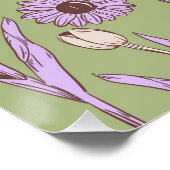 グリーンパープルレトロY2Kヒッピーファンキーフラワーパターン ポスター (コーナー)