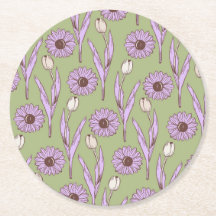 グリーンパープルレトロY2Kヒッピーファンキーフラワーパターン