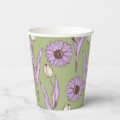 グリーンパープルレトロY2Kヒッピーファンキーフラワーパターン 紙コップ (裏面)