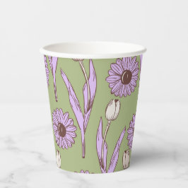グリーンパープルレトロY2Kヒッピーファンキーフラワーパターン 紙コップ