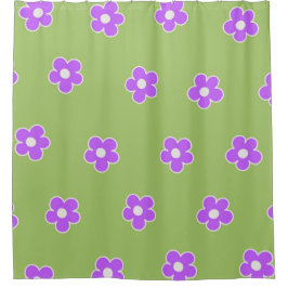 グリーンパープルレトロY2K花柄 シャワーカーテン