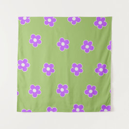 グリーンパープルレトロY2K花柄 タペストリー