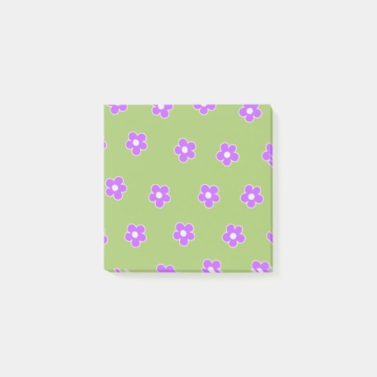 グリーンパープルレトロY2K花柄 ポストイット (正面)