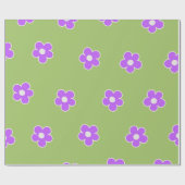 グリーンパープルレトロY2K花柄 ラッピングペーパー (フラット)