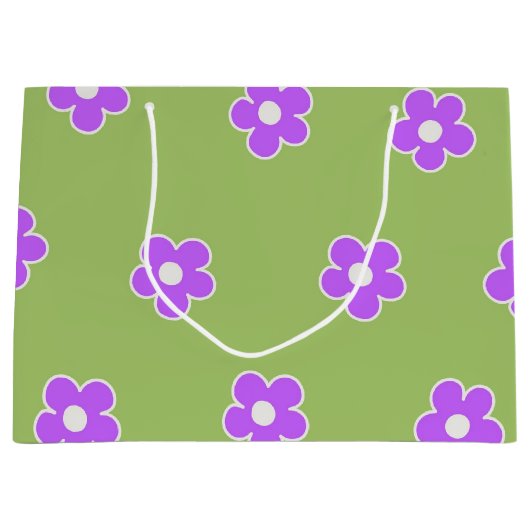 グリーンパープルレトロY2K花柄 ラージペーパーバッグ (正面)