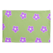 グリーンパープルレトロY2K花柄 枕カバー (裏面)
