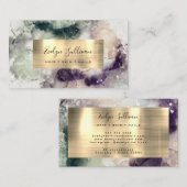 グリーンパープル水彩及び金箔 名刺 (正面/裏面)
