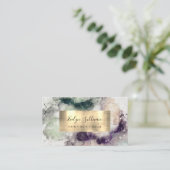 グリーンパープル水彩及び金箔 名刺 (スタンド正面)