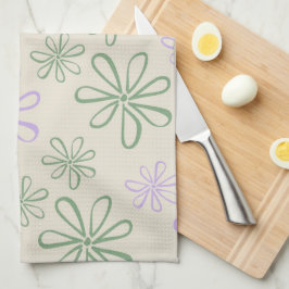 グリーンパープル熱帯フローラの夏 キッチンタオル