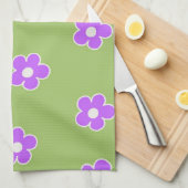 グリーンパープル熱帯フローラの夏 キッチンタオル (四つ折り)