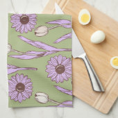グリーンパープル熱帯フローラの夏 キッチンタオル (四つ折り)