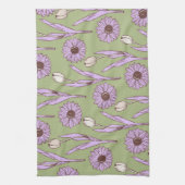 グリーンパープル熱帯フローラの夏 キッチンタオル (縦)