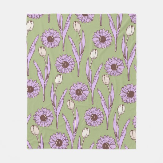 グリーンパープル熱帯フローラの夏 フリースブランケット (正面)