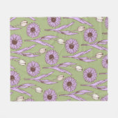 グリーンパープル熱帯フローラの夏 フリースブランケット (正面(横))