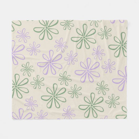 グリーンパープル熱帯フローラの夏 フリースブランケット (正面(横))