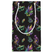 グリーンパープル金ゴールドマルディグラスマスク&フェザー スモールペーパーバッグ (正面)