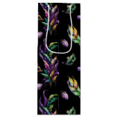 グリーンパープル金ゴールドマルディグラスマスク&フェザー ワインギフトバッグ (正面)