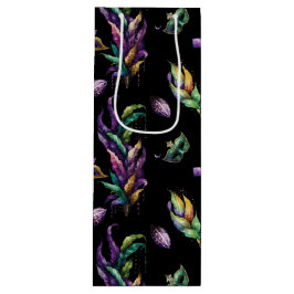 グリーンパープル金ゴールドマルディグラスマスク&フェザー ワインギフトバッグ