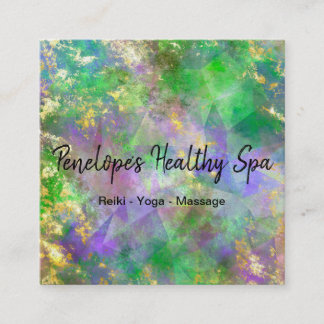 グリーンパープル金ゴールド抽象的 スクエア名刺