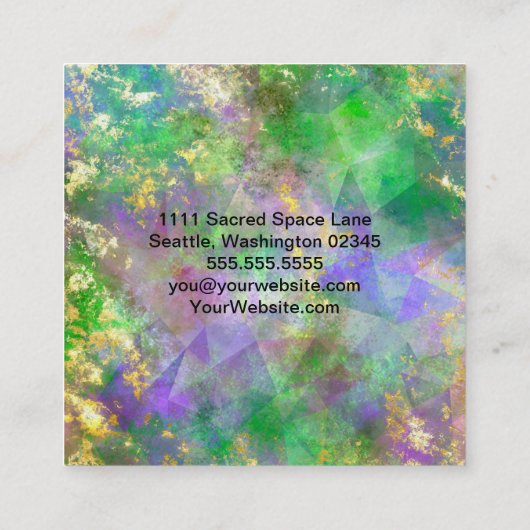 グリーンパープル金ゴールド抽象的 スクエア名刺 (裏面)
