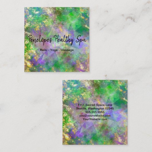 グリーンパープル金ゴールド抽象的 スクエア名刺 (正面/裏面)