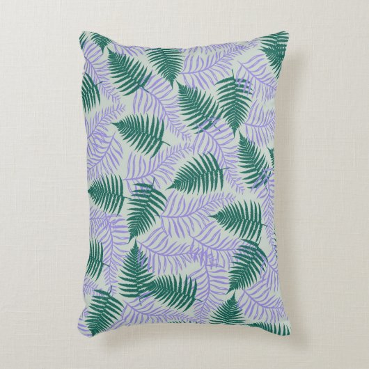 グリーンパープル離れファーンレトロ70s花柄 アクセントクッション (正面(垂直))