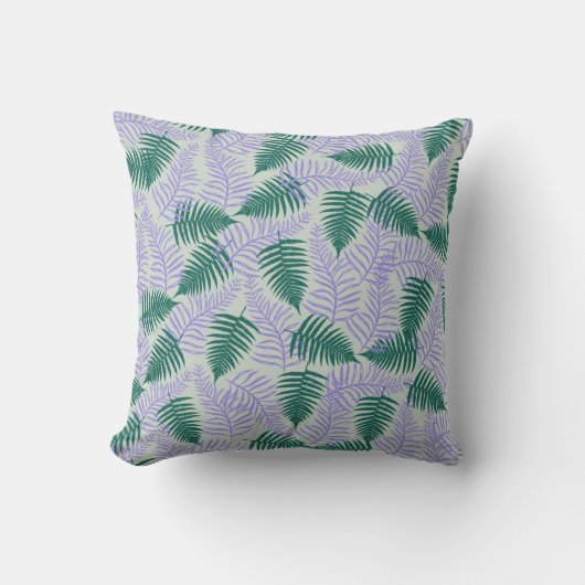 グリーンパープル離れファーンレトロ70s花柄 クッション (正面)